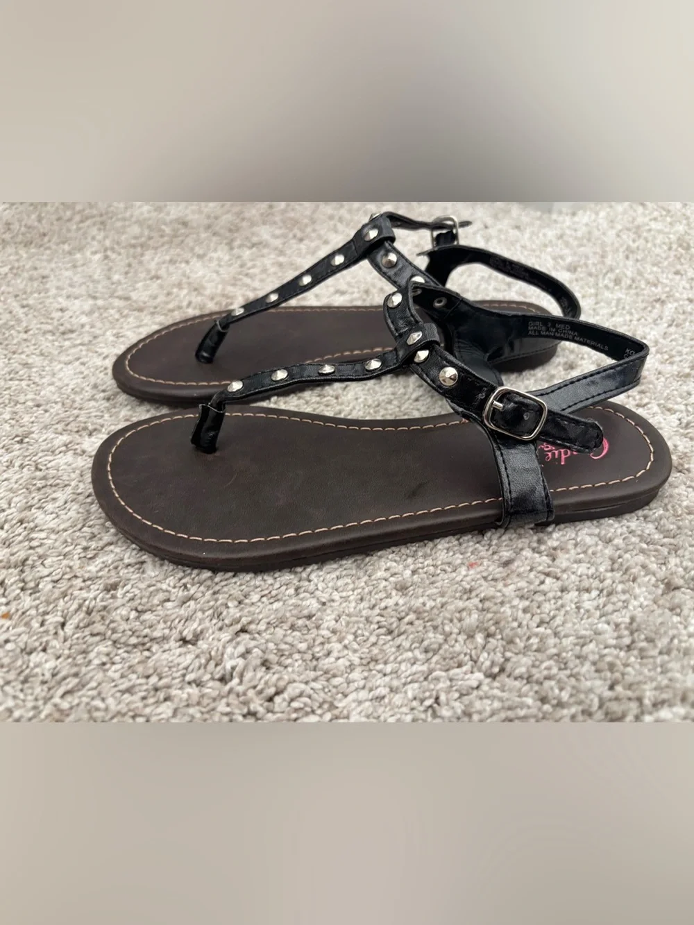 Girls NEW Candie's Black Studded T-Strap Sandals
